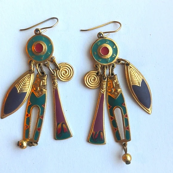 Vintage Edgar Berebi Cat Earrings Dangle Artistic Wearable Art Pierced Hook - Picture 4 of 7